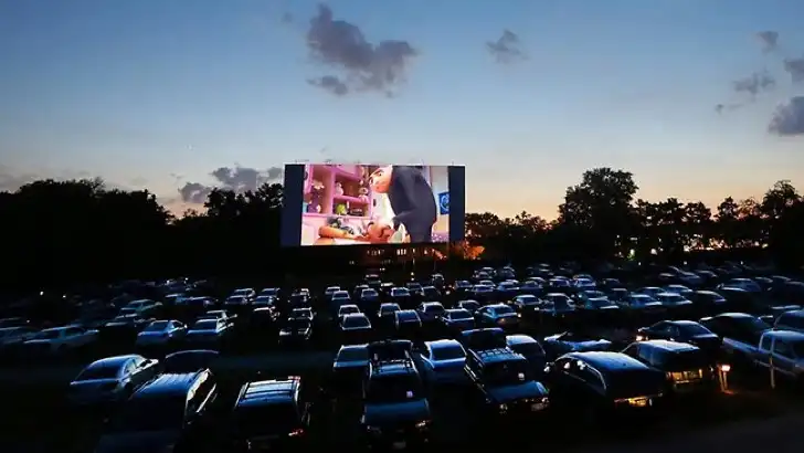 Screen at night at Valley Drive-in