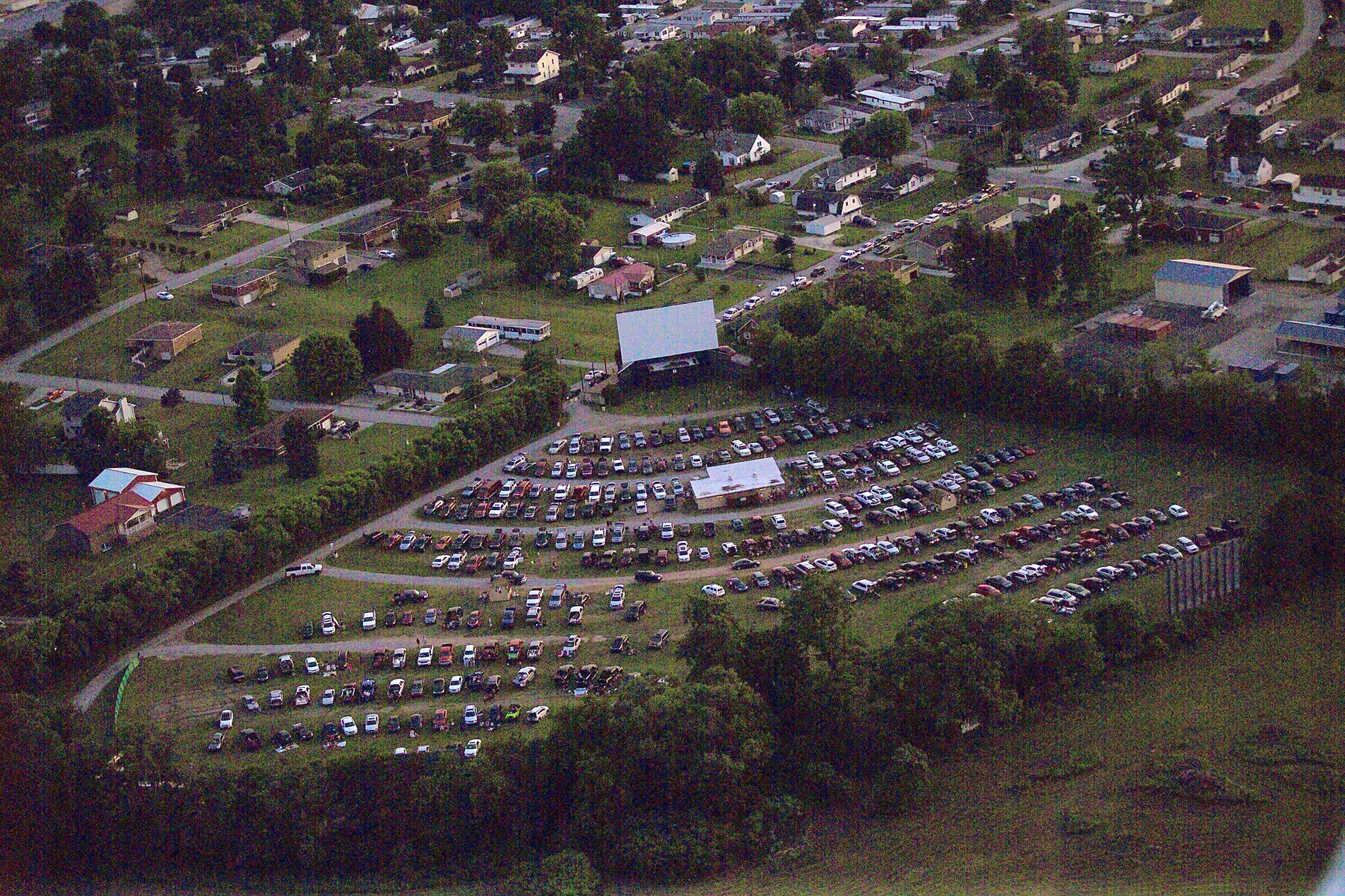 aerial view of evergreen drive-in