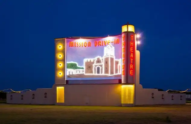 historic screen tower at Mission Drive-in